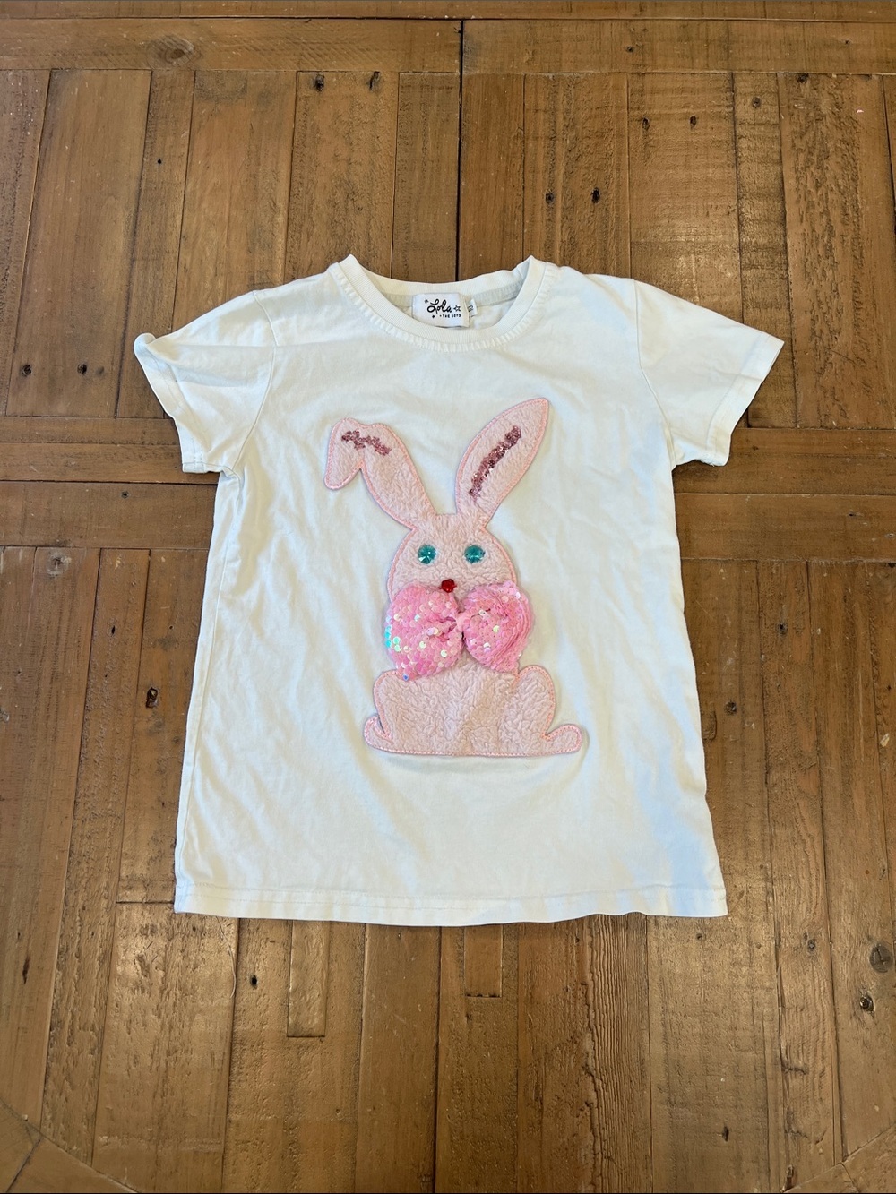 Lola + the boys fuzzy bunny appliqué short sleeve tee shirt girls 10 fits 8 best